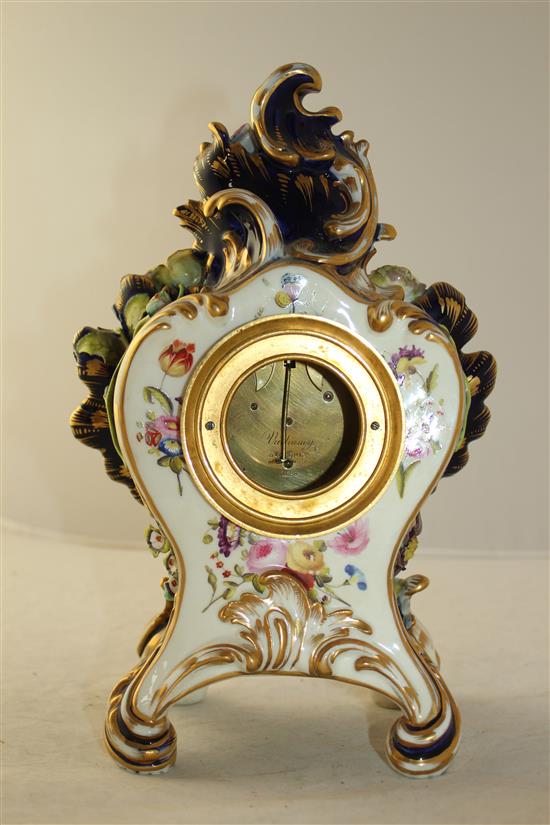 A Coalport Coalbrookdale porcelain mantel clock, height 24cm, slight losses